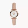 Fossil Carlie Mini Three-Hand Women's Watch with Leather Band - Rose Gold