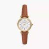Fossil Carlie Three-Hand Mini Women's Watch with Medium Brown Leather Band