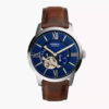 Fossil Townsman Automatic Men's Watch with Mechanical Movement, Skeleton Dial and Brown Leather Band