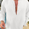 Men's Solid Color Button-Up Shirt – Comfortable & Stylish Long Sleeve Top, Perfect for Casual Outings and Everyday Travel Wear - Ivory, XXL